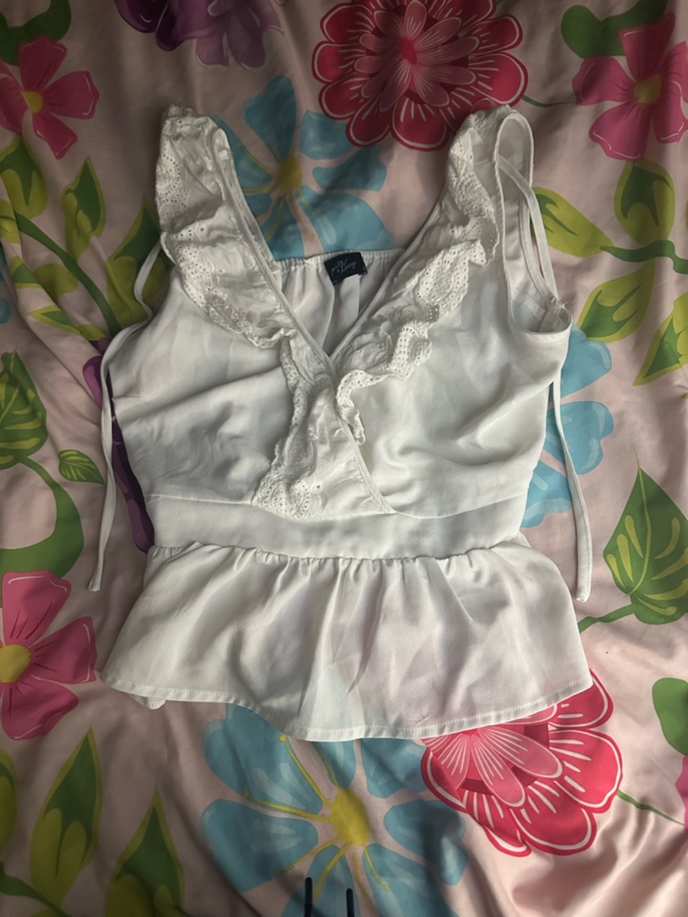 White Lace Trim Peplum Women's Top